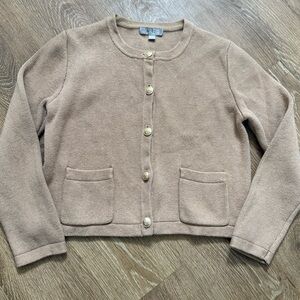 J. Crew Camel Knit Cardigan with Gold Accent